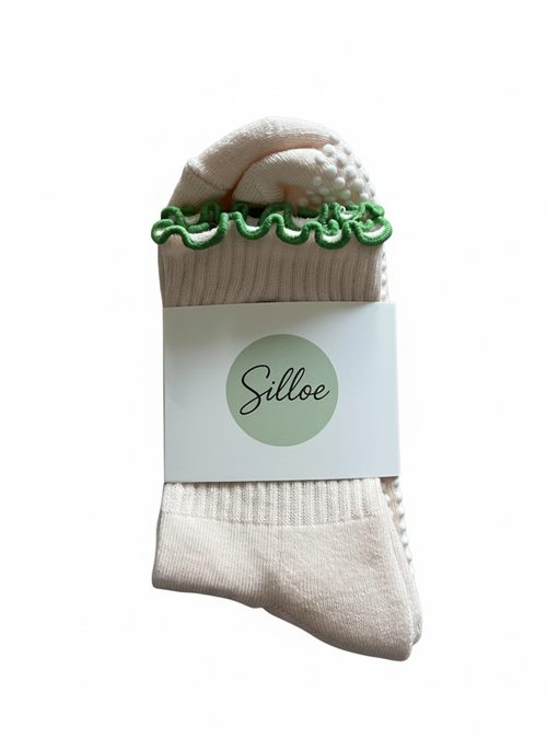 2 + 1 offert – Chaussettes de Pilates Silloe Rose Pâle + ruffle vert