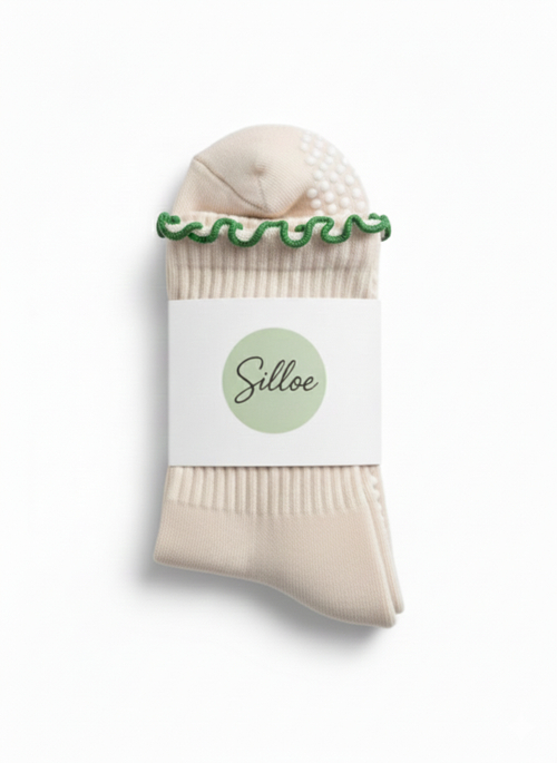 2 + 1 offert – Chaussettes de Pilates Silloe Rose Pâle + ruffle vert