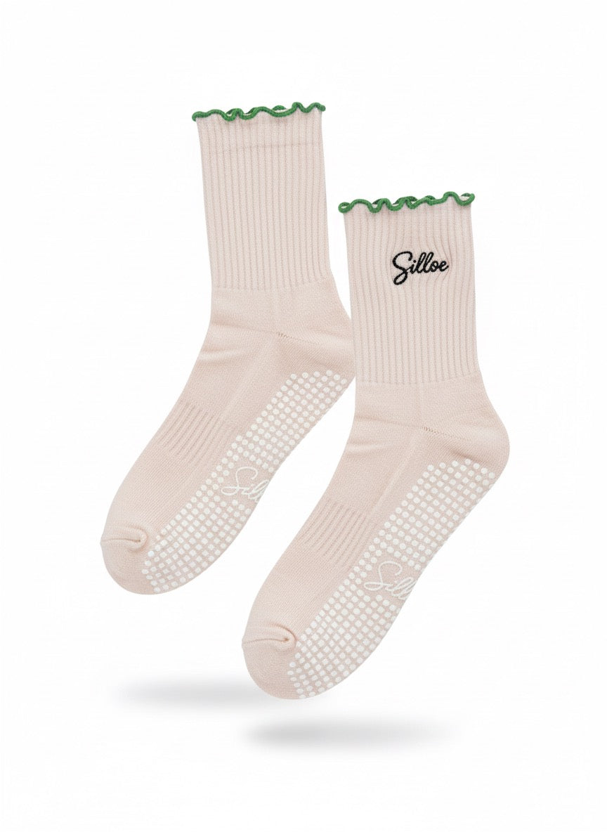 2 + 1 offert – Chaussettes de Pilates Silloe Rose Pâle + ruffle vert