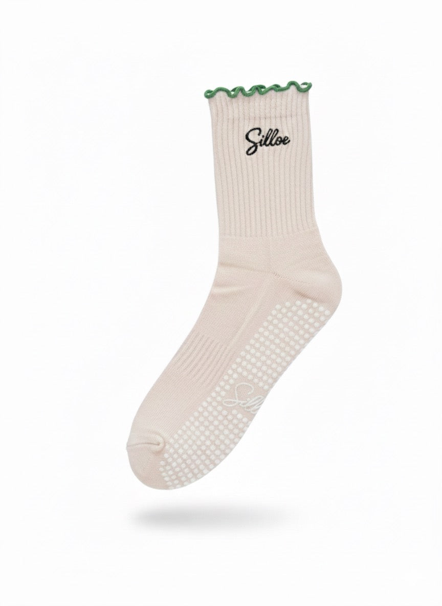 2 + 1 offert – Chaussettes de Pilates Silloe Rose Pâle + ruffle vert
